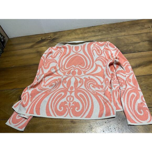 Ming Wang Cardigan Sweater Size Small Tan Coral Print Open Front Knit - Picture 11 of 12